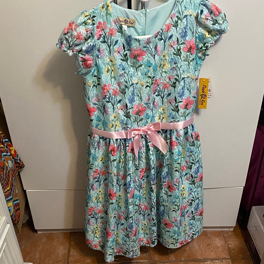 Floral Kids Dress with Pink Ribbon